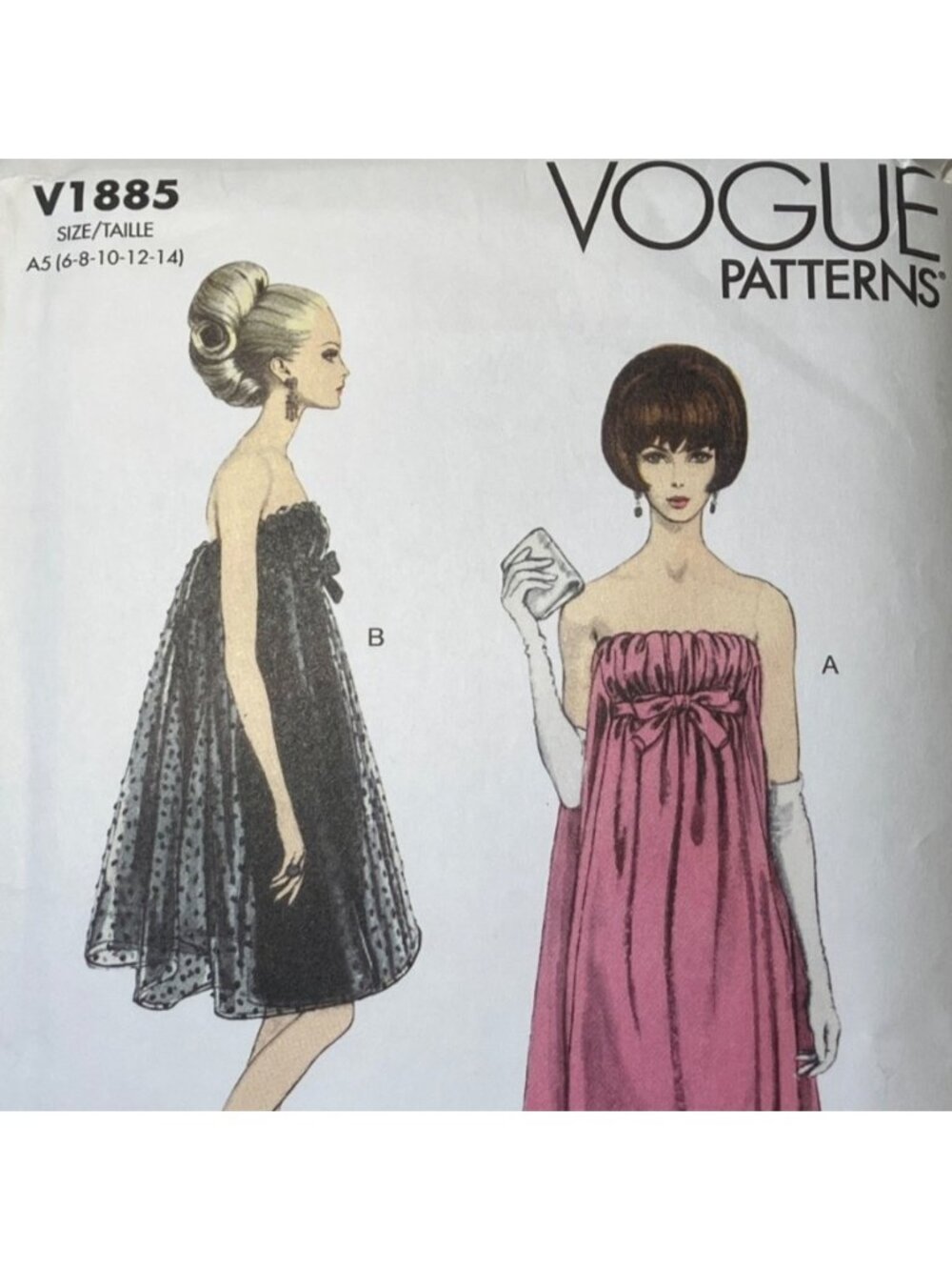 Vogue V1885 Sz 6-14 60s Vintage Empire Waist Strapless Dress Reprint Pattern FF
